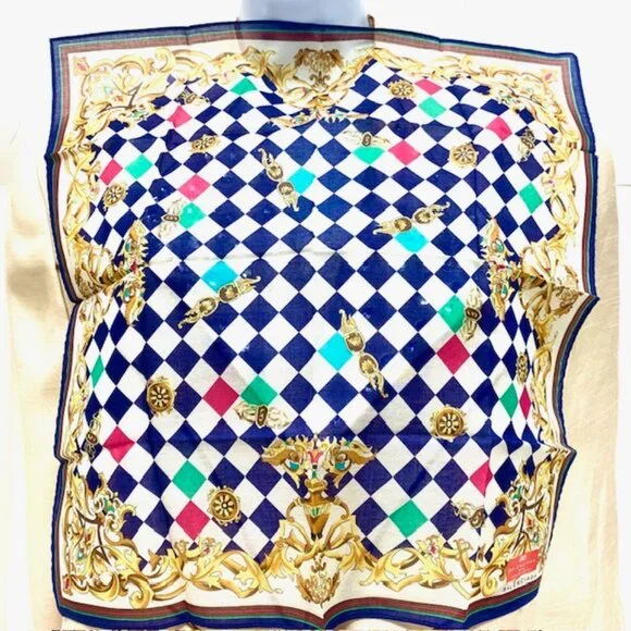 New Balanciaga handkerchief 18 cotton white green red checker gold decorate(97